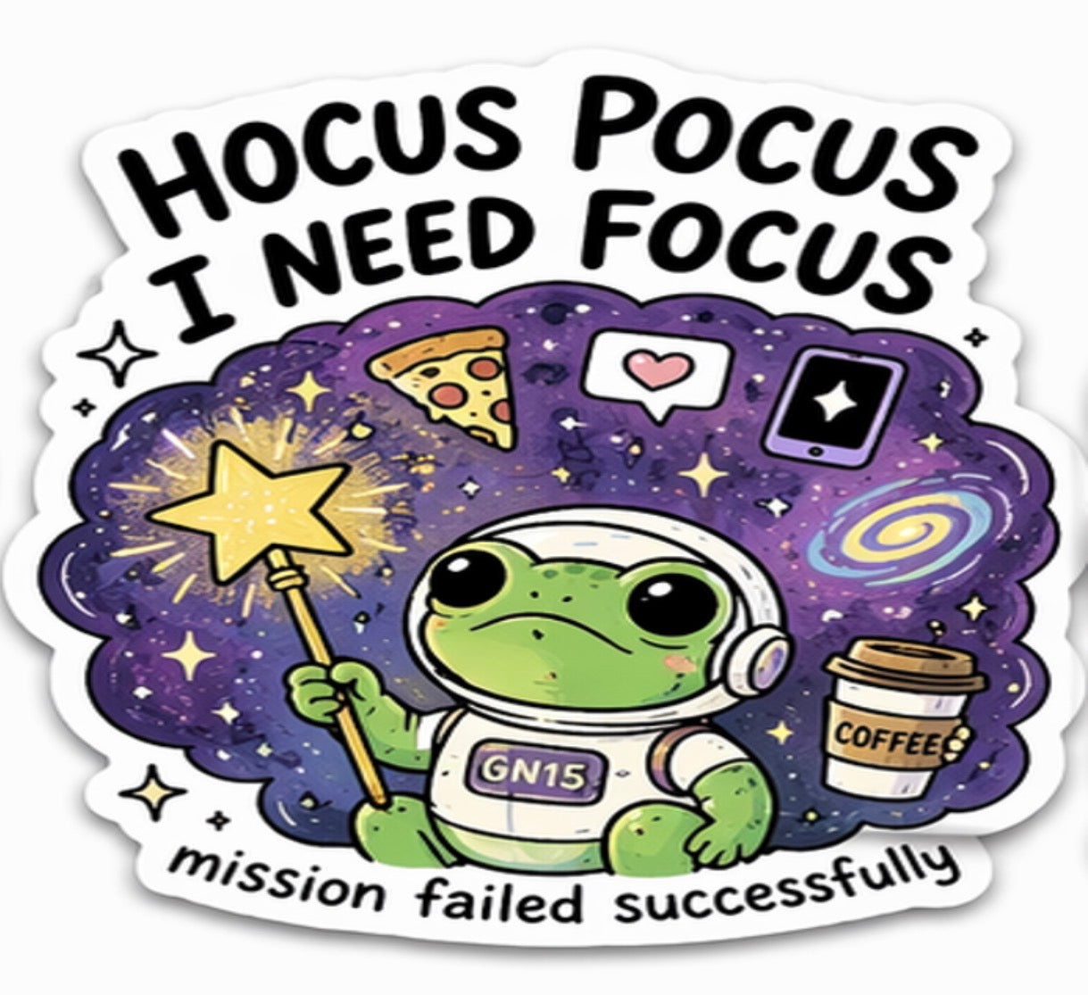 GN15 “I Need Focus” Frog Astronaut Sticker