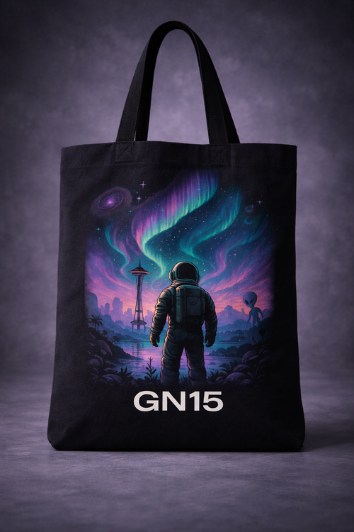 GN15 Galactic Nomad Tote featuring space-inspired streetwear design and cosmic branding