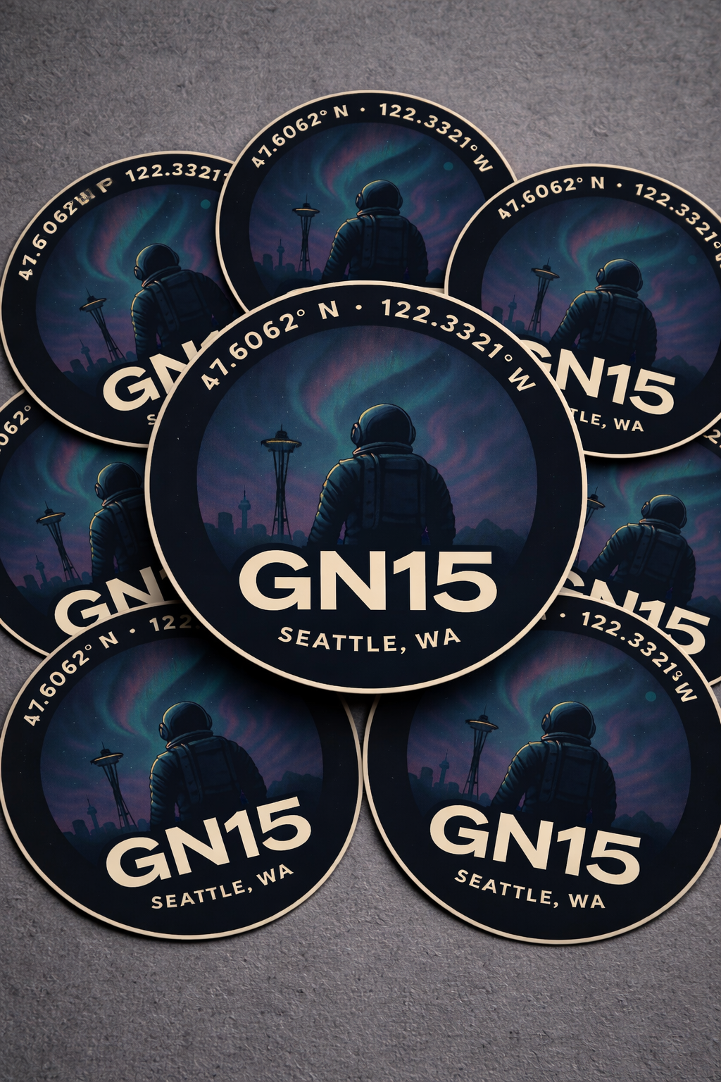 Galactic Nomad 15 logo decal featuring cosmic Seattle-inspired branding