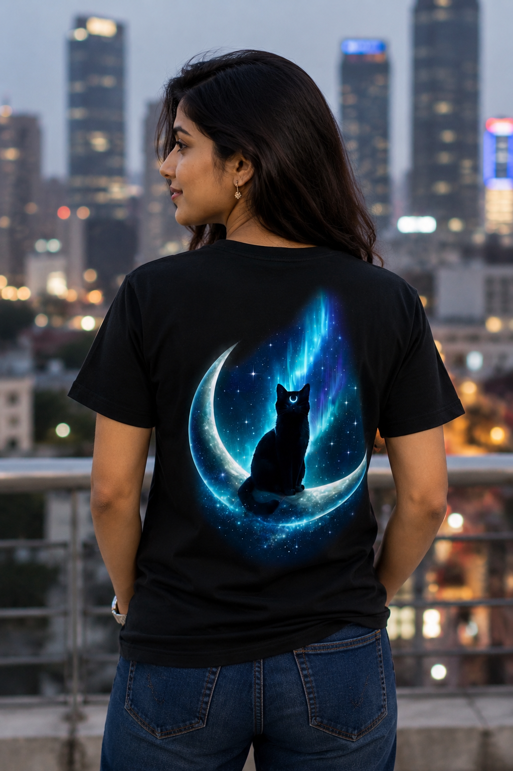 GN15 Luna the Companion Moonlight Guardian Tee featuring astronaut cat artwork and space-inspired streetwear design