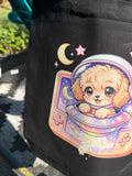 GN15 Galactic Nomad 15 Orbit Pup tote bag with astronaut dog graphic and celestial design